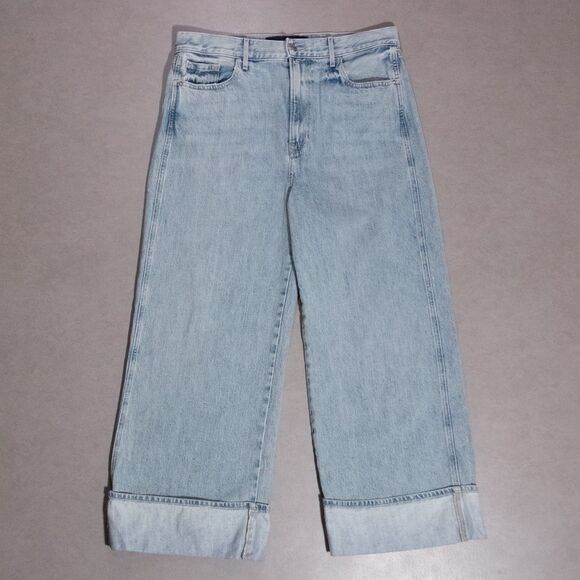 Veronica Beard Taylor Wide Leg Cuffed Crop High Rise Blue Denim Jeans Women's 32 - Picture 1 of 7